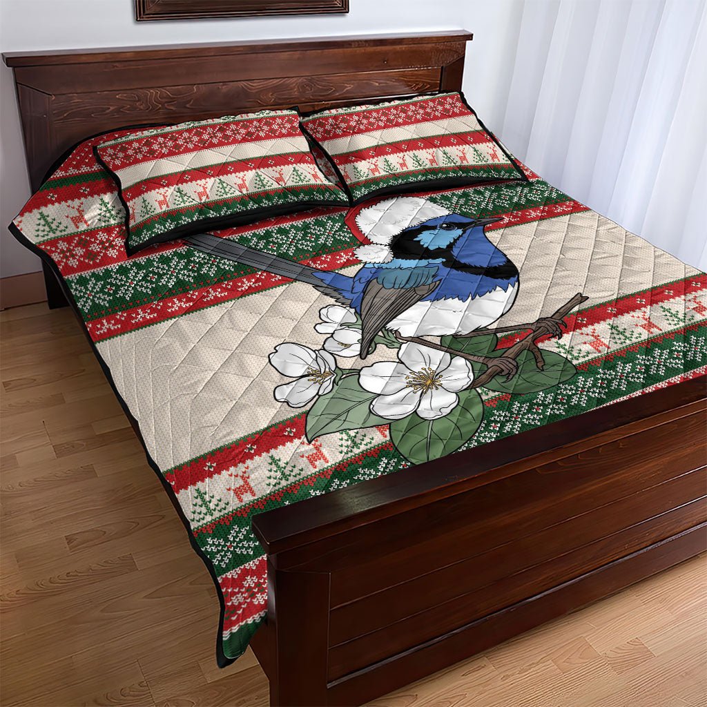 Aussie Fairy-wren Christmas Quilt Bed Set Festive Knitted Pattern Inspired