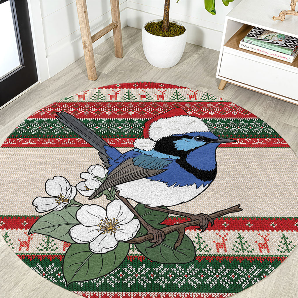 Aussie Fairy-wren Christmas Round Carpet Festive Knitted Pattern Inspired