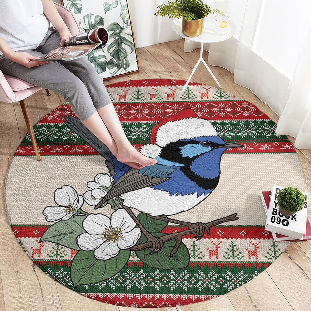 Aussie Fairy-wren Christmas Round Carpet Festive Knitted Pattern Inspired