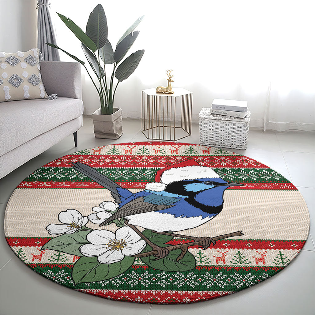 Aussie Fairy-wren Christmas Round Carpet Festive Knitted Pattern Inspired