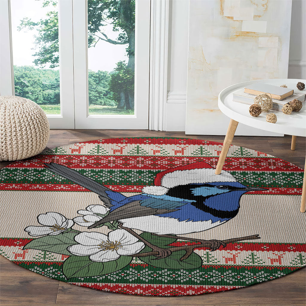 Aussie Fairy-wren Christmas Round Carpet Festive Knitted Pattern Inspired