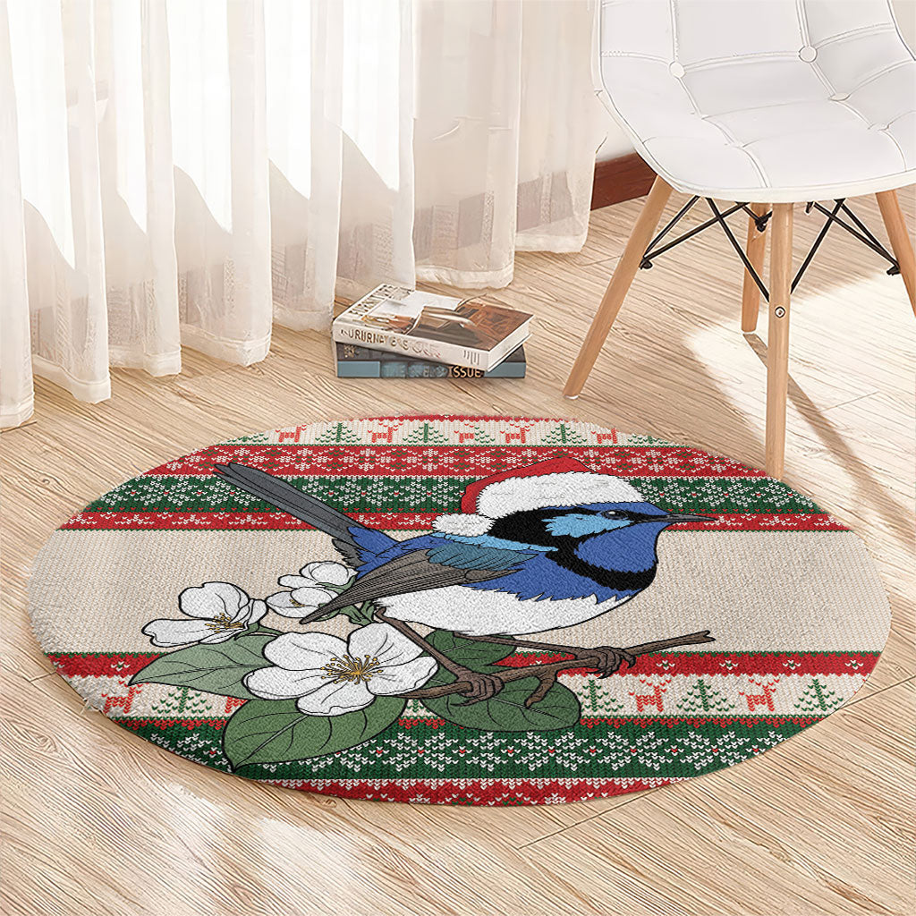 Aussie Fairy-wren Christmas Round Carpet Festive Knitted Pattern Inspired