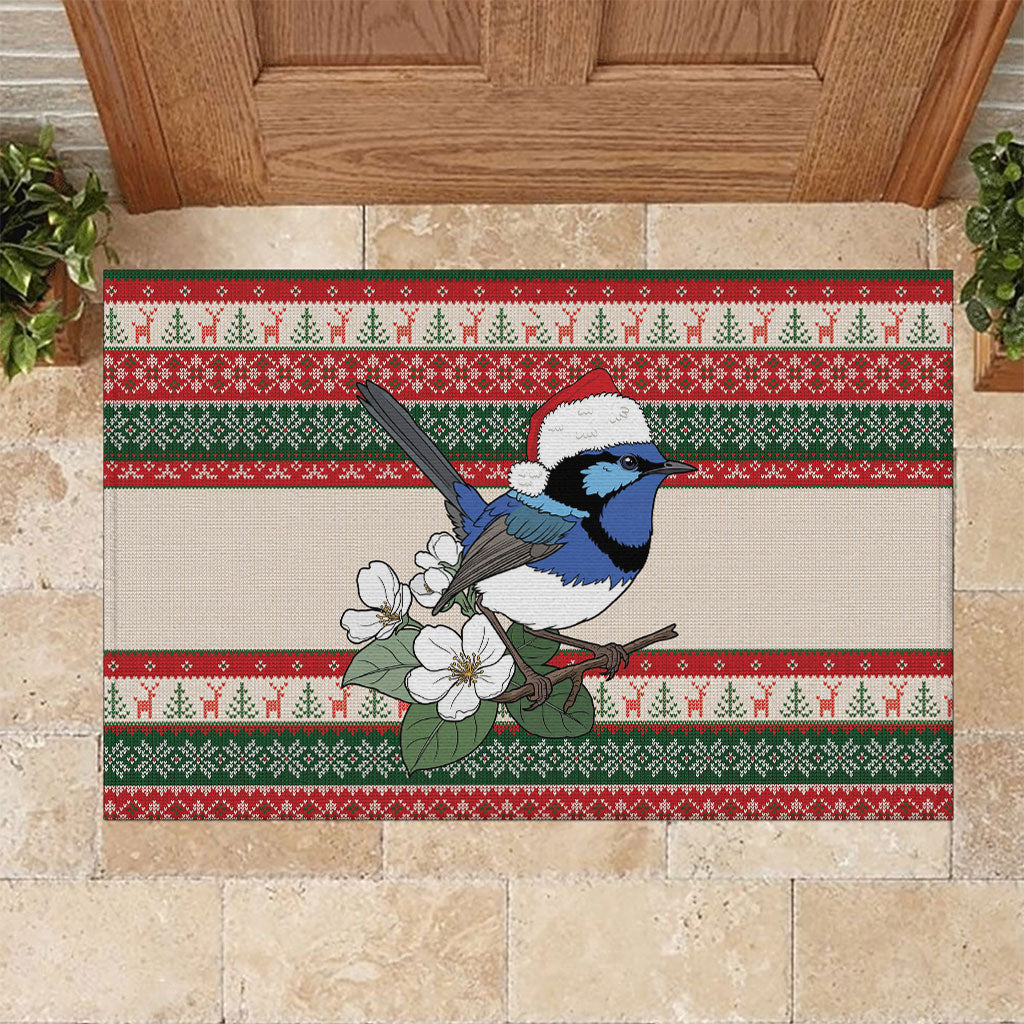Aussie Fairy-wren Christmas Rubber Doormat Festive Knitted Pattern Inspired