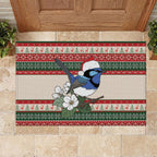 Aussie Fairy-wren Christmas Rubber Doormat Festive Knitted Pattern Inspired