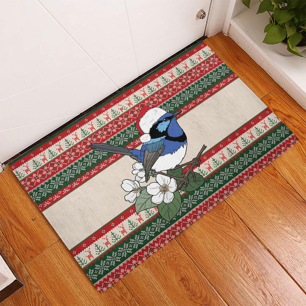 Aussie Fairy-wren Christmas Rubber Doormat Festive Knitted Pattern Inspired