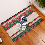 Aussie Fairy-wren Christmas Rubber Doormat Festive Knitted Pattern Inspired