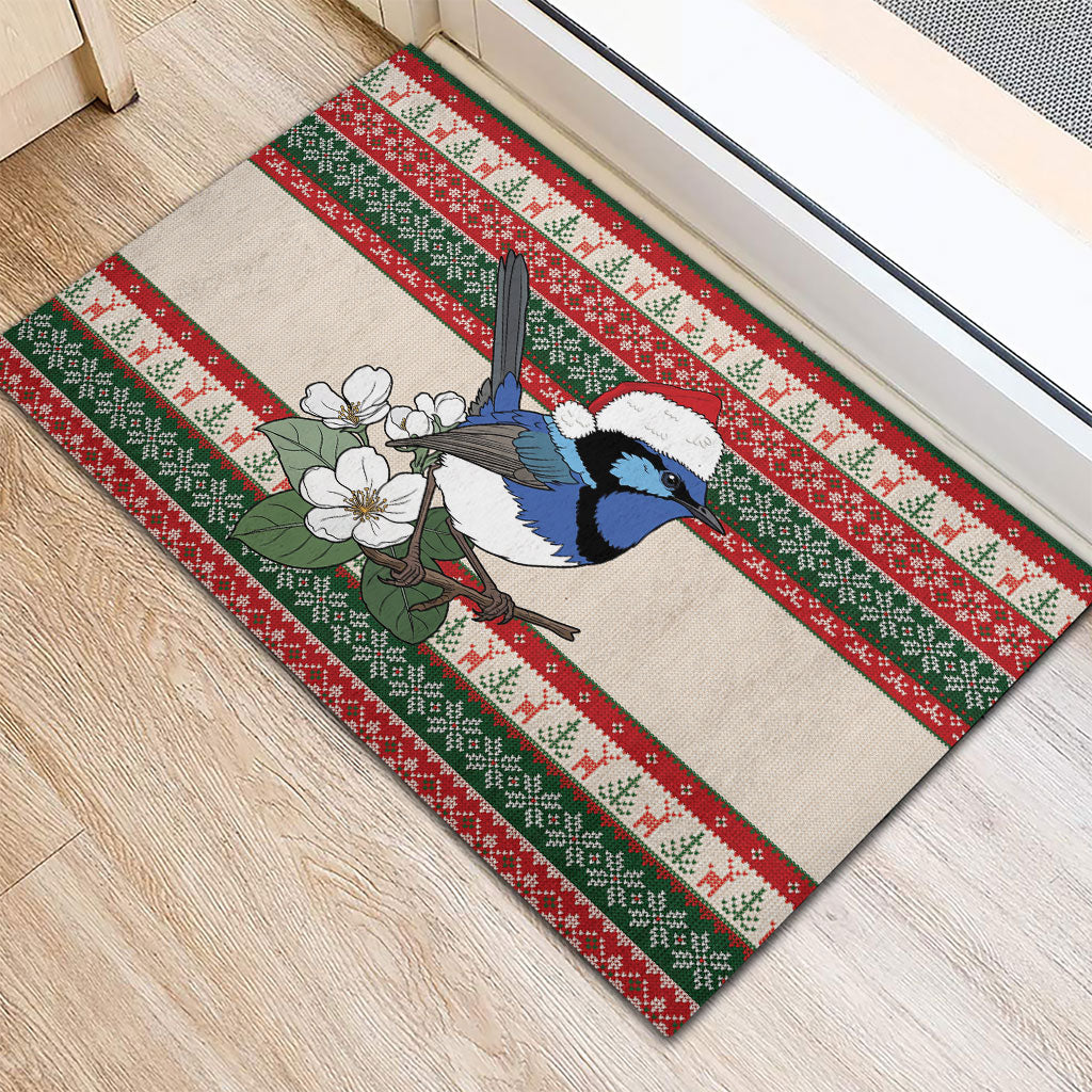 Aussie Fairy-wren Christmas Rubber Doormat Festive Knitted Pattern Inspired