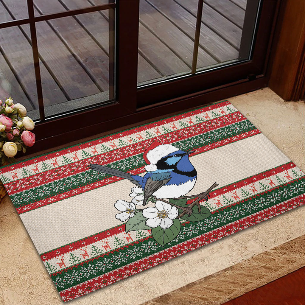 Aussie Fairy-wren Christmas Rubber Doormat Festive Knitted Pattern Inspired