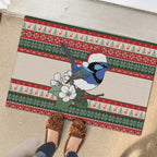 Aussie Fairy-wren Christmas Rubber Doormat Festive Knitted Pattern Inspired