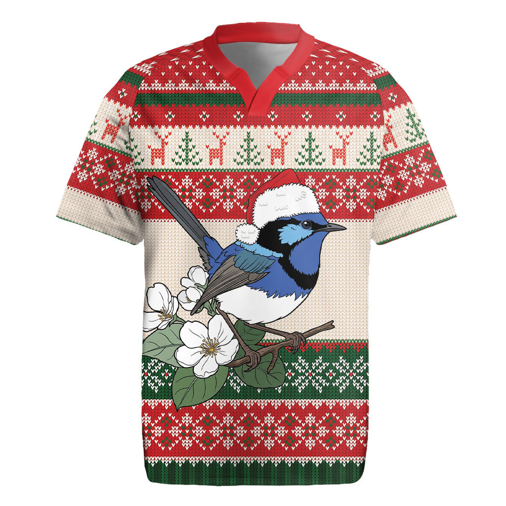 Aussie Fairy-wren Christmas Rugby Jersey Festive Knitted Pattern Inspired