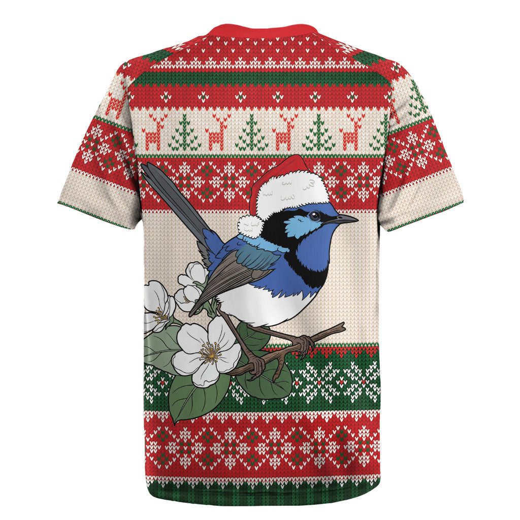 Aussie Fairy-wren Christmas Rugby Jersey Festive Knitted Pattern Inspired