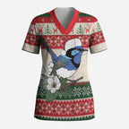 Aussie Fairy-wren Christmas Scrub Top Festive Knitted Pattern Inspired