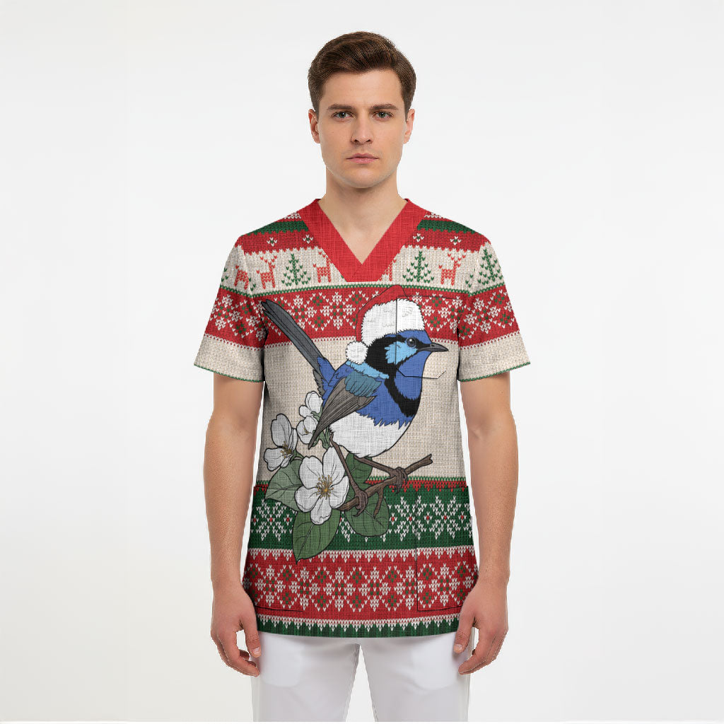 Aussie Fairy-wren Christmas Scrub Top Festive Knitted Pattern Inspired