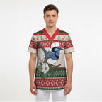 Aussie Fairy-wren Christmas Scrub Top Festive Knitted Pattern Inspired