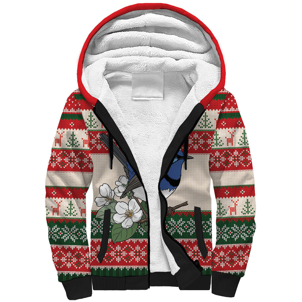 Aussie Fairy-wren Christmas Sherpa Hoodie Festive Knitted Pattern Inspired