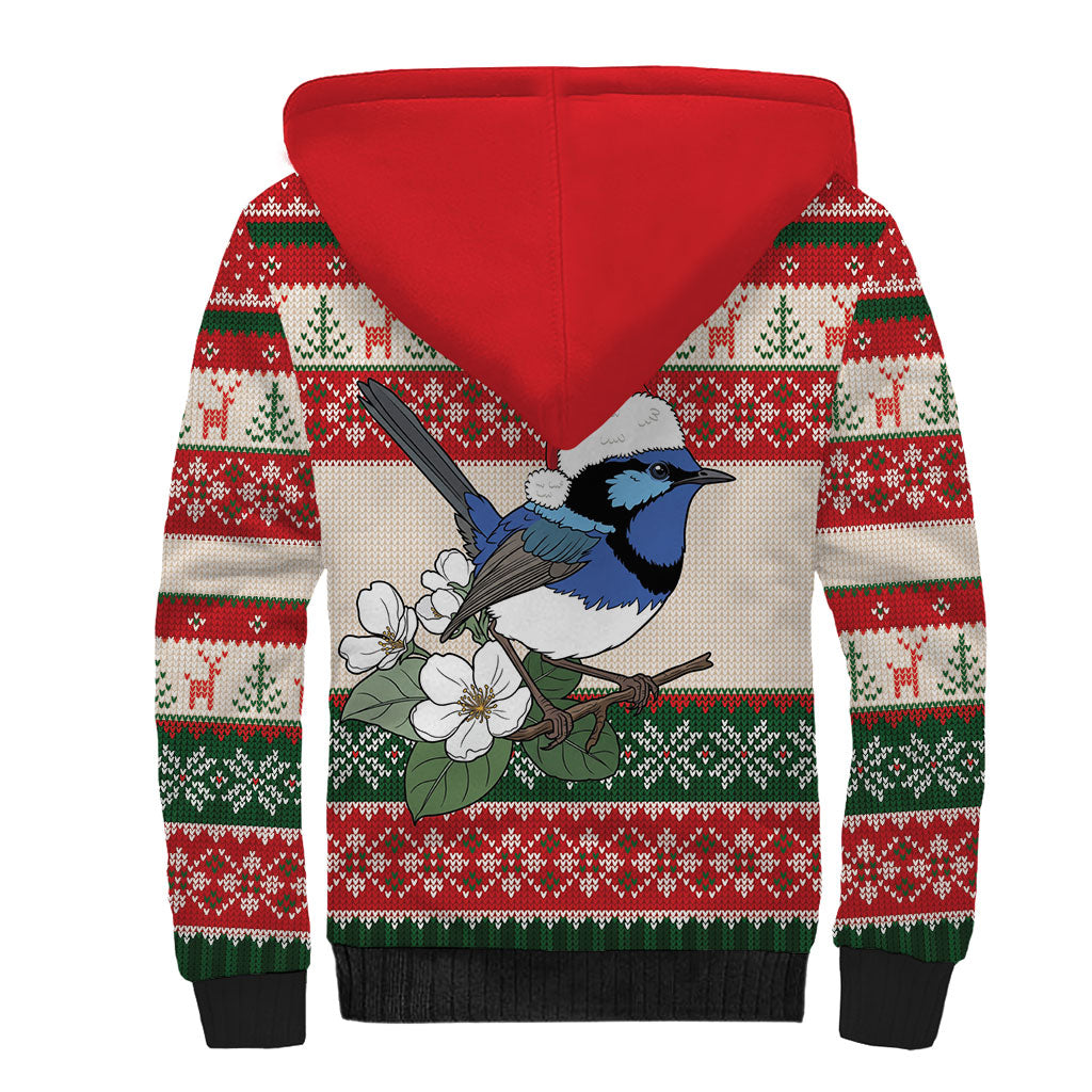 Aussie Fairy-wren Christmas Sherpa Hoodie Festive Knitted Pattern Inspired