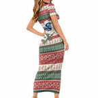 Aussie Fairy-wren Christmas Short Sleeve Bodycon Dress Festive Knitted Pattern Inspired