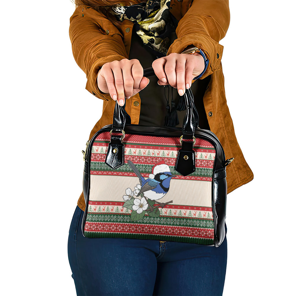 Aussie Fairy-wren Christmas Shoulder Handbag Festive Knitted Pattern Inspired
