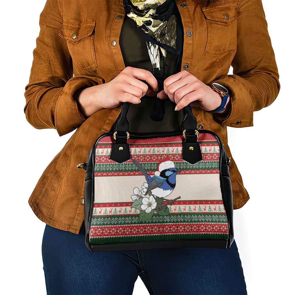 Aussie Fairy-wren Christmas Shoulder Handbag Festive Knitted Pattern Inspired