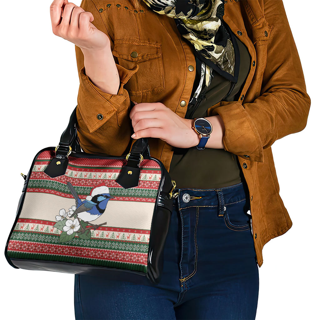 Aussie Fairy-wren Christmas Shoulder Handbag Festive Knitted Pattern Inspired