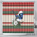 Aussie Fairy-wren Christmas Shower Curtain Festive Knitted Pattern Inspired