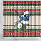 Aussie Fairy-wren Christmas Shower Curtain Festive Knitted Pattern Inspired