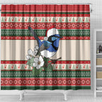 Aussie Fairy-wren Christmas Shower Curtain Festive Knitted Pattern Inspired