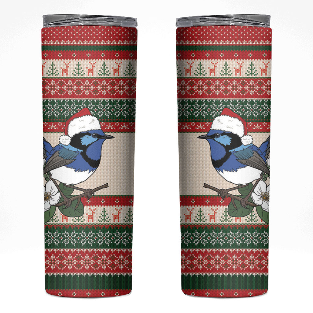 Aussie Fairy-wren Christmas Skinny Tumbler Festive Knitted Pattern Inspired