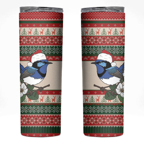 Aussie Fairy-wren Christmas Skinny Tumbler Festive Knitted Pattern Inspired