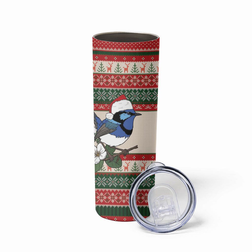 Aussie Fairy-wren Christmas Skinny Tumbler Festive Knitted Pattern Inspired