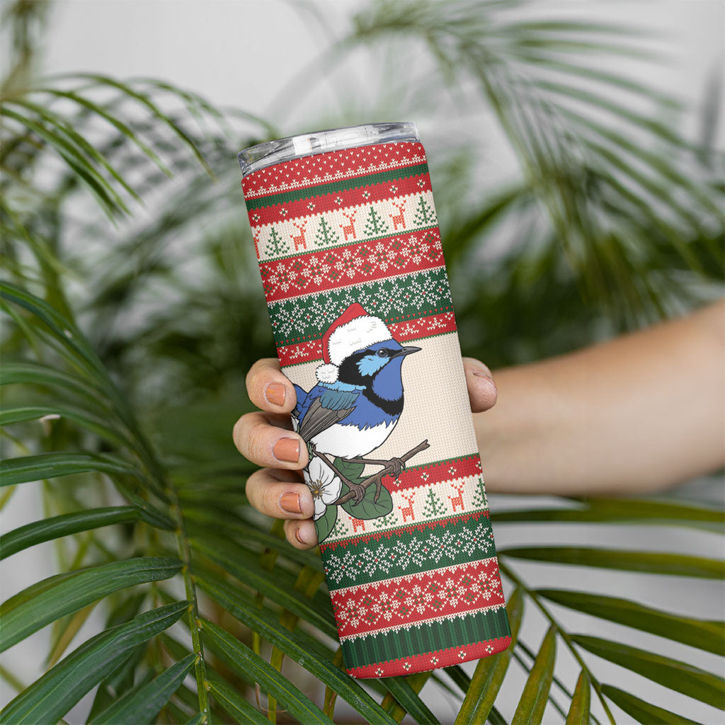 Aussie Fairy-wren Christmas Skinny Tumbler Festive Knitted Pattern Inspired