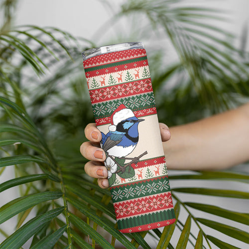 Aussie Fairy-wren Christmas Skinny Tumbler Festive Knitted Pattern Inspired