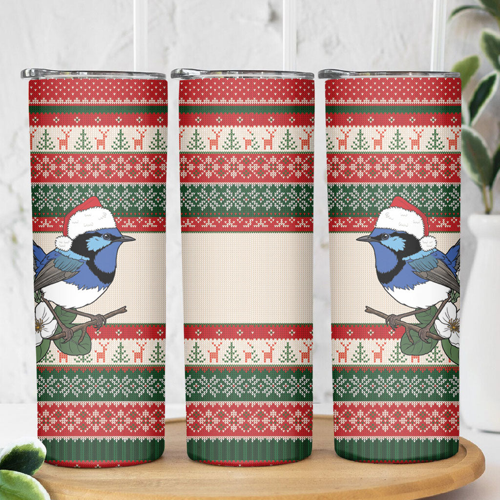 Aussie Fairy-wren Christmas Skinny Tumbler Festive Knitted Pattern Inspired