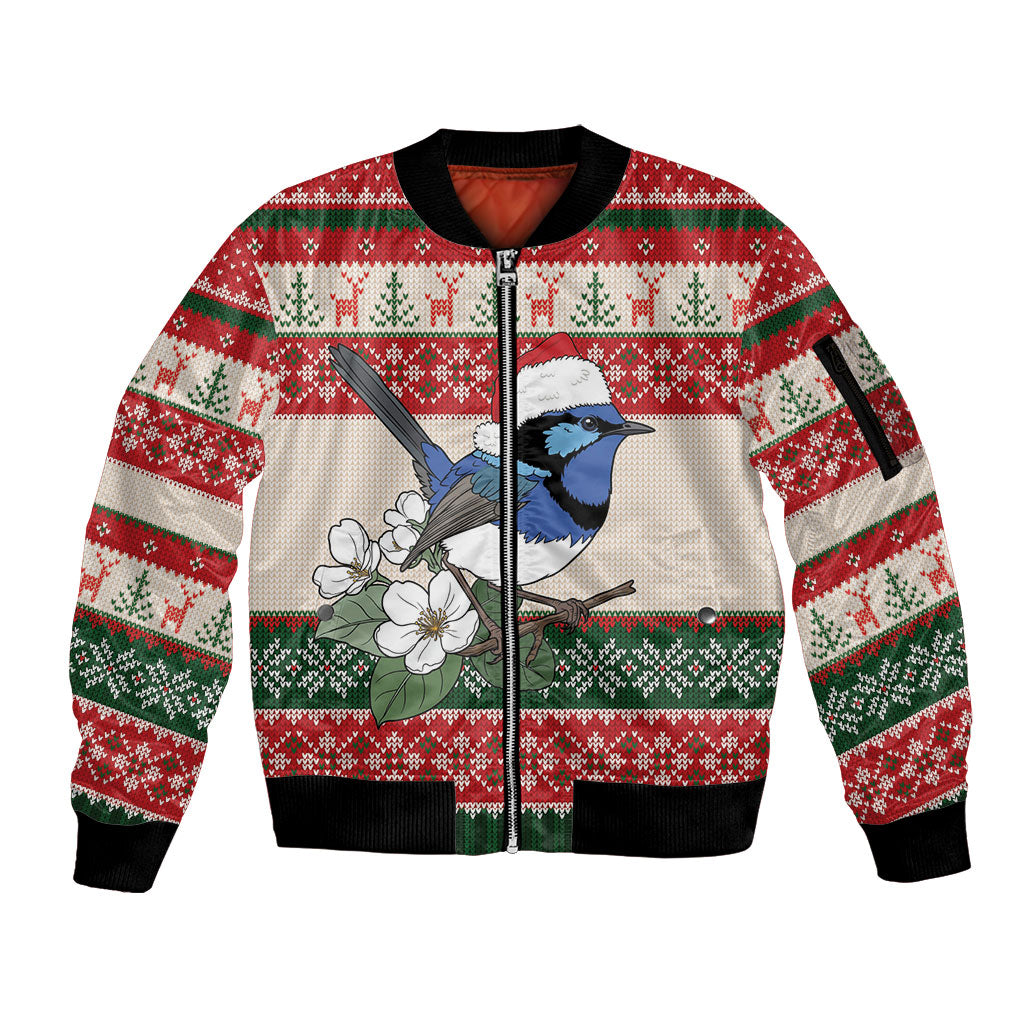 Aussie Fairy-wren Christmas Sleeve Zip Bomber Jacket Festive Knitted Pattern Inspired