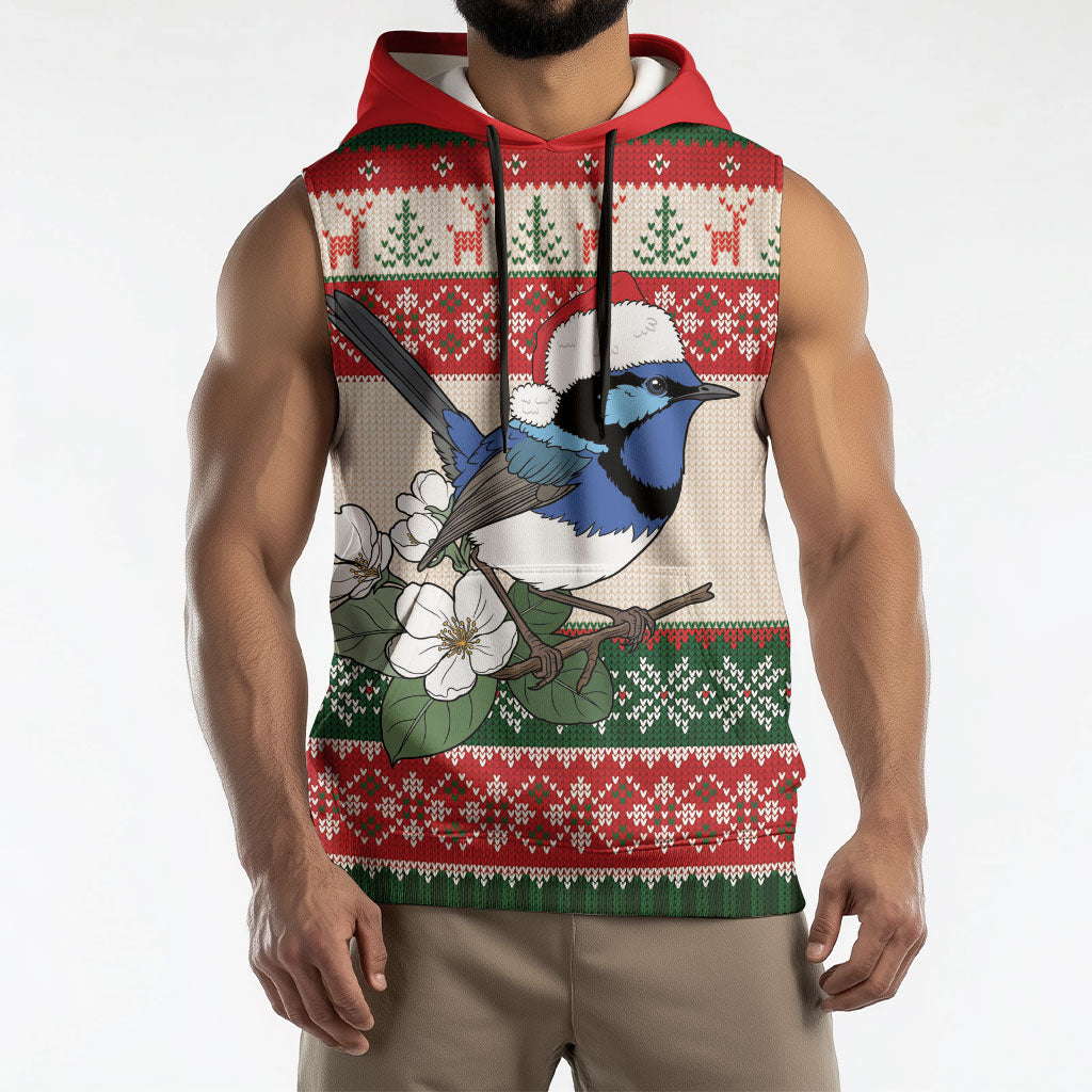 Aussie Fairy-wren Christmas Sleeveless Hoodie Festive Knitted Pattern Inspired