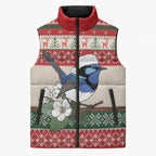 Aussie Fairy-wren Christmas Sleeveless Puffer Jacket Festive Knitted Pattern Inspired