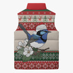 Aussie Fairy-wren Christmas Sleeveless Puffer Jacket Festive Knitted Pattern Inspired