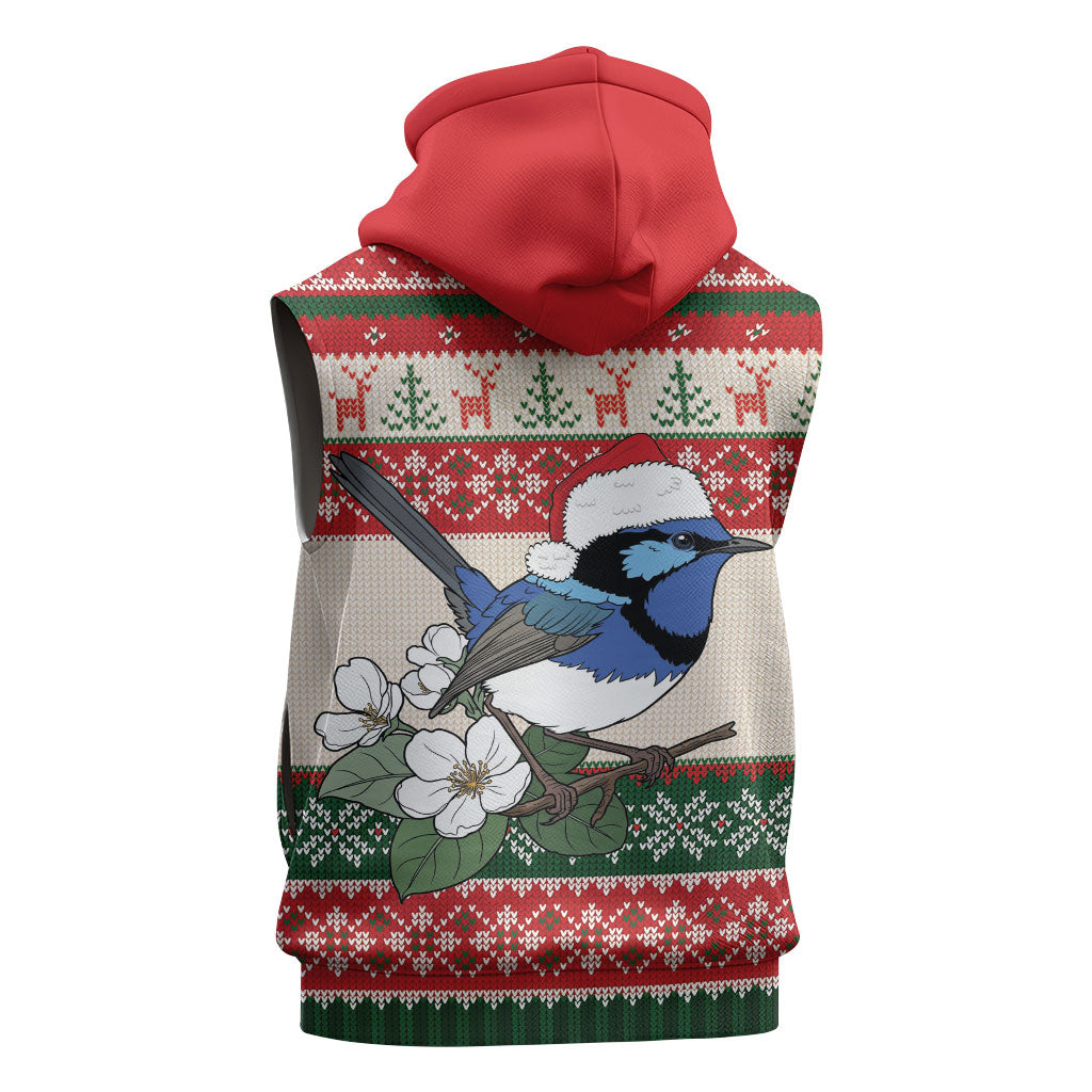 Aussie Fairy-wren Christmas Sleeveless Zip Hoodie Festive Knitted Pattern Inspired