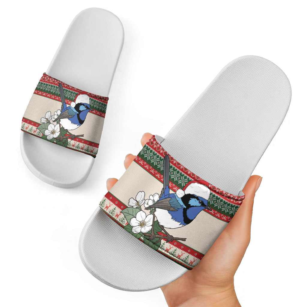 Aussie Fairy-wren Christmas Slide Sandals Festive Knitted Pattern Inspired