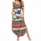 Aussie Fairy-wren Christmas Summer Maxi Dress Festive Knitted Pattern Inspired