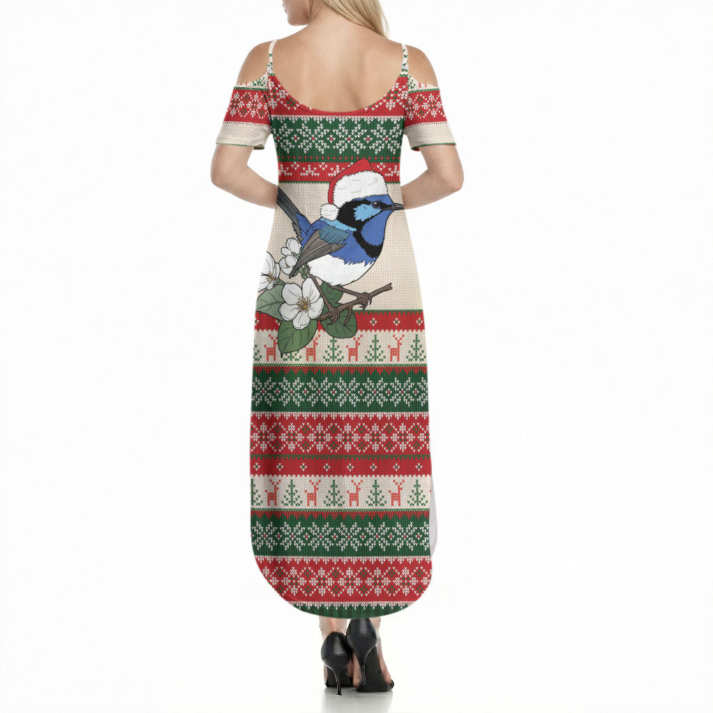 Aussie Fairy-wren Christmas Summer Maxi Dress Festive Knitted Pattern Inspired