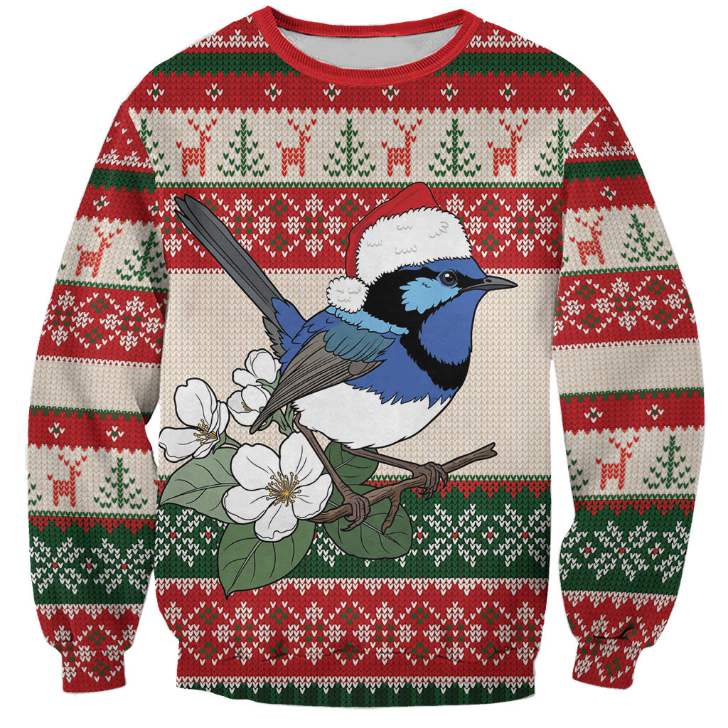 Aussie Fairy-wren Christmas Sweatshirt Festive Knitted Pattern Inspired