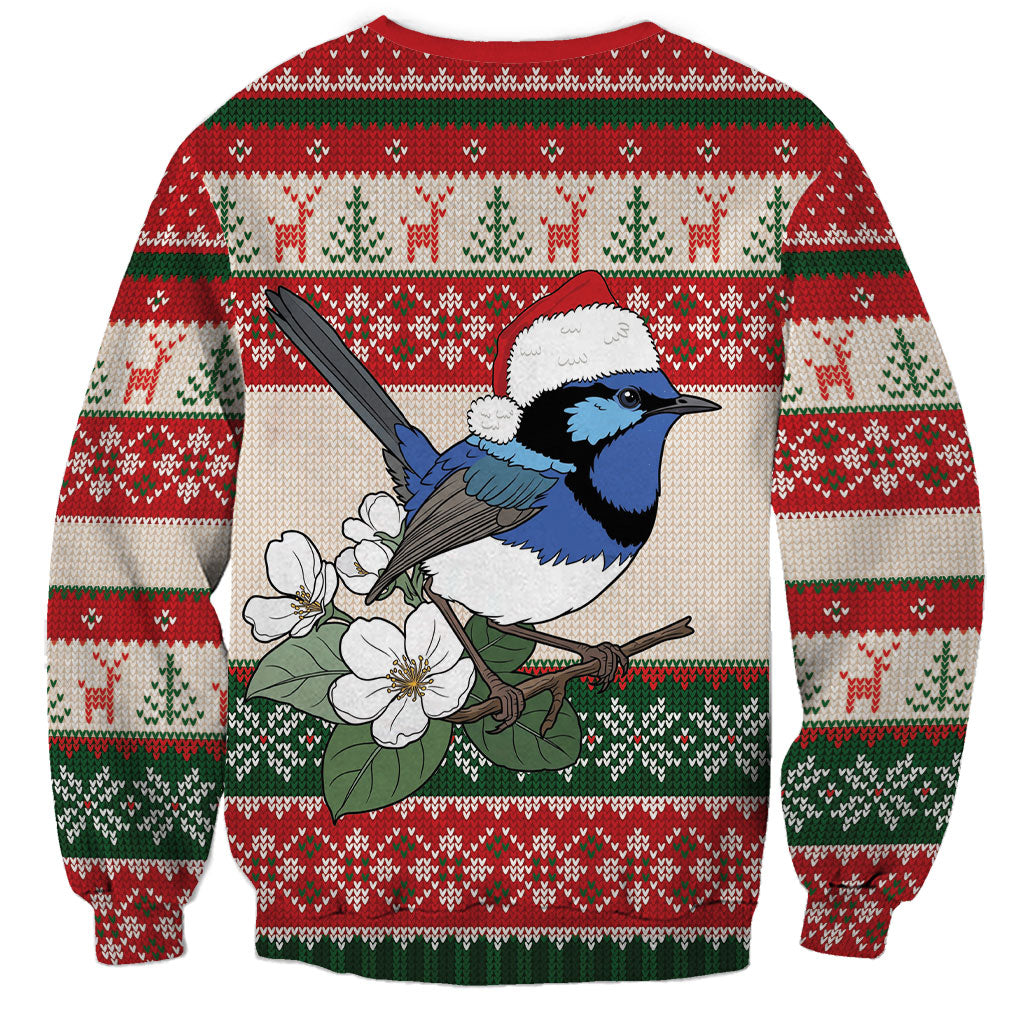 Aussie Fairy-wren Christmas Sweatshirt Festive Knitted Pattern Inspired