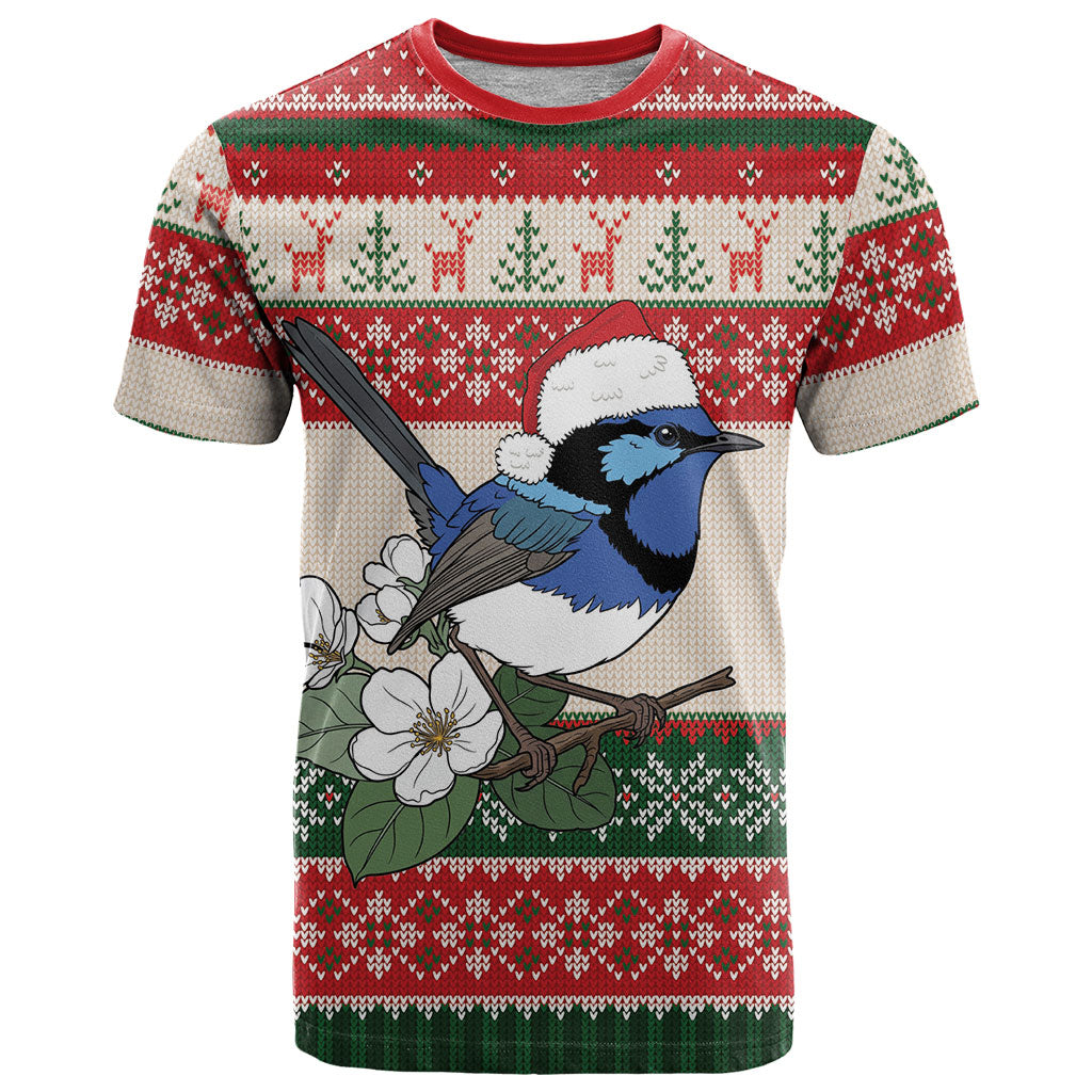 Aussie Fairy-wren Christmas T Shirt Festive Knitted Pattern Inspired