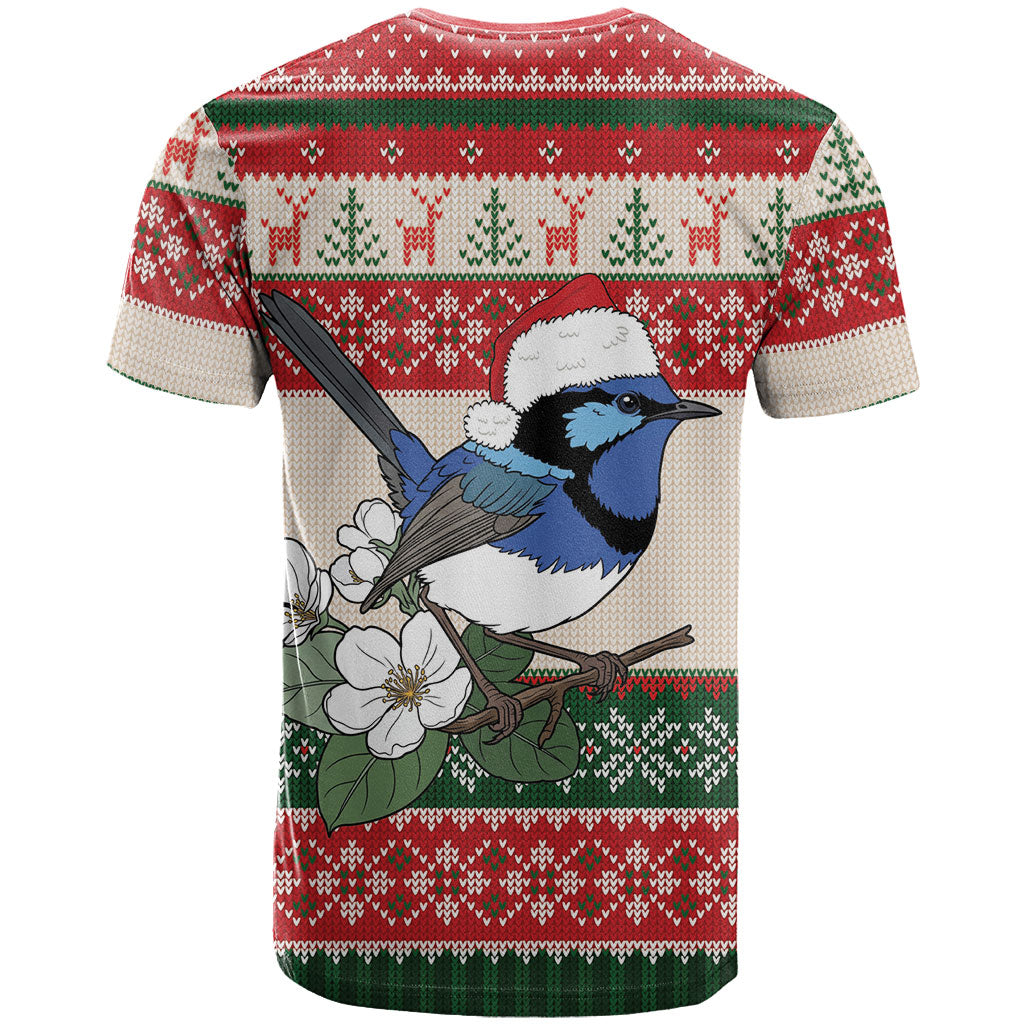 Aussie Fairy-wren Christmas T Shirt Festive Knitted Pattern Inspired