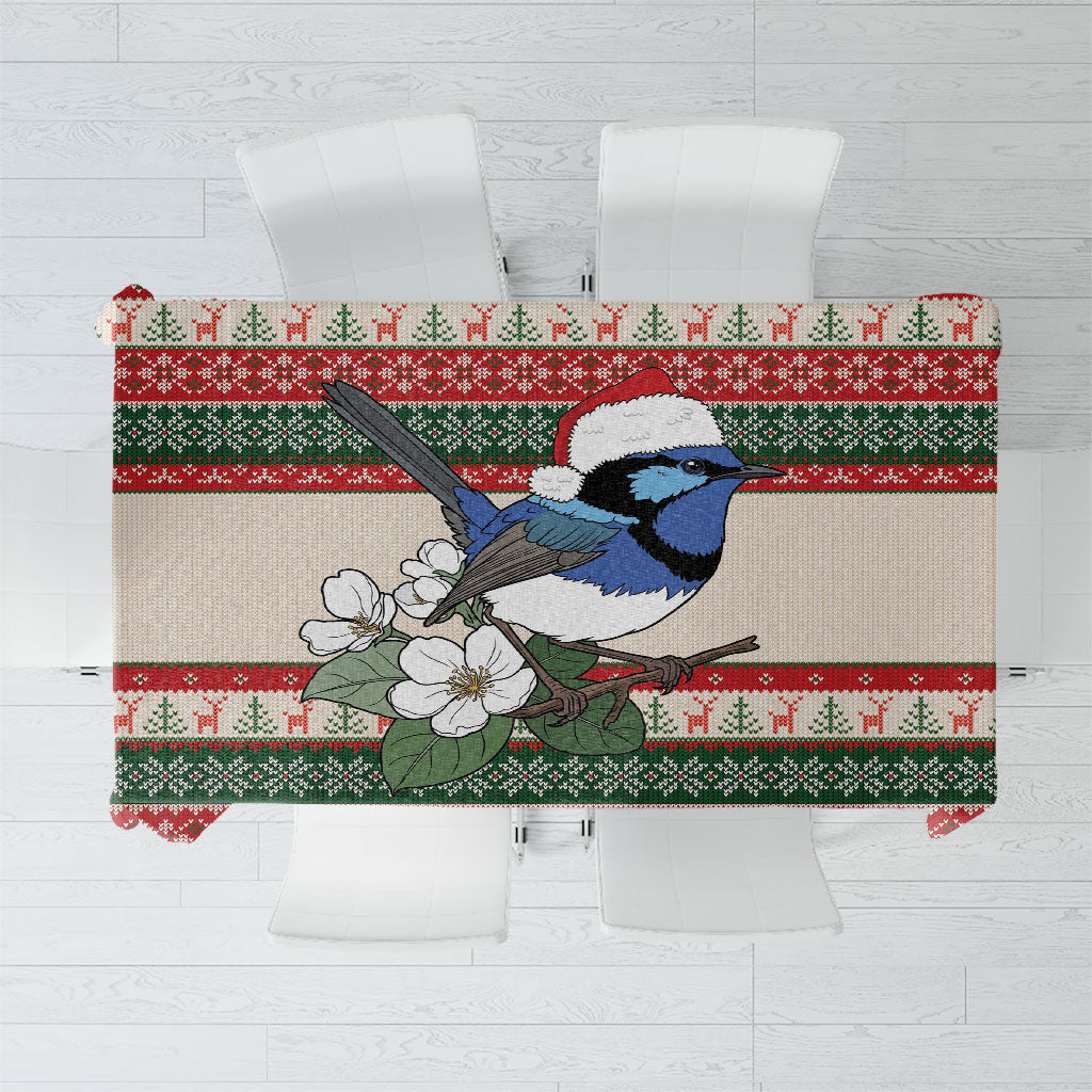 Aussie Fairy-wren Christmas Tablecloth Festive Knitted Pattern Inspired