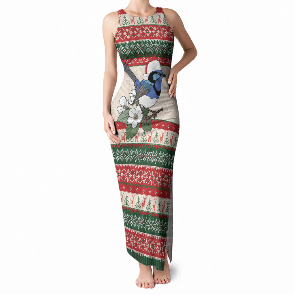 Aussie Fairy-wren Christmas Tank Maxi Dress Festive Knitted Pattern Inspired
