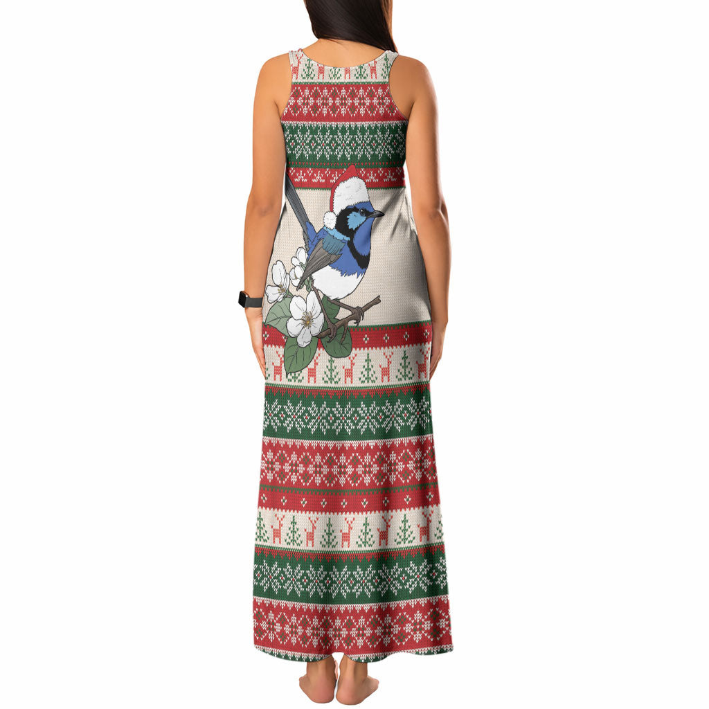 Aussie Fairy-wren Christmas Tank Maxi Dress Festive Knitted Pattern Inspired