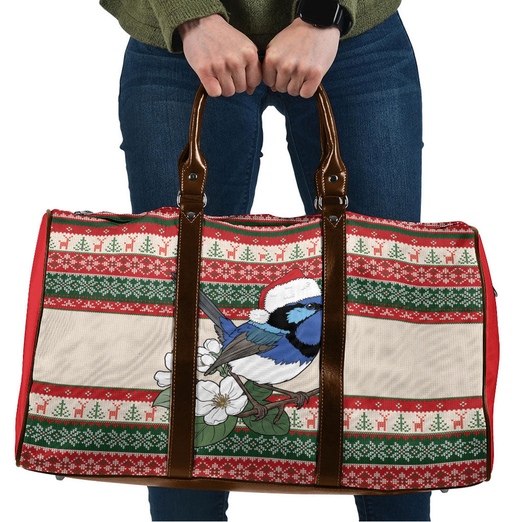Aussie Fairy-wren Christmas Travel Bag Festive Knitted Pattern Inspired