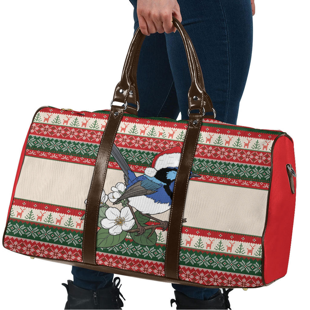 Aussie Fairy-wren Christmas Travel Bag Festive Knitted Pattern Inspired